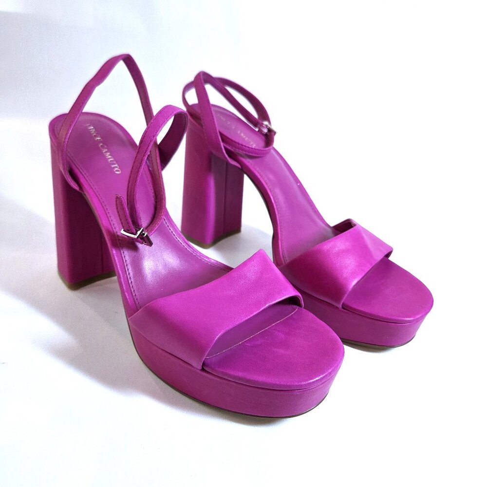 NWOT Vince Camuto Pink Leather Open Toe Block Platform Heels Size 10